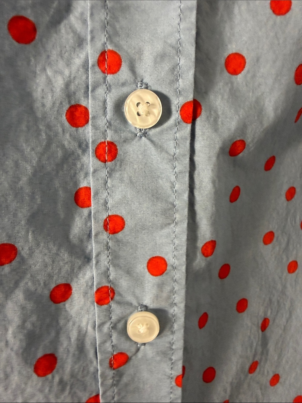 Boden Sienna Polka Dot Button Down Collared Top Shirt Light Blue Red Size 10R - Picture 9 of 12